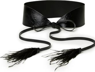 Twin-Set feather-embellished sash belt - women - Ostrich Feather/Polyester/Polyurethane - S - Black