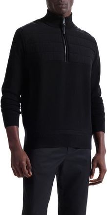 Bugatchi Merino Wool Quarter Zip Polo Sweater in Black at Nordstrom, Size Xx-Large