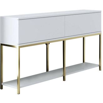 Dmora Aparador Djimsit, Buf&eacute; De Sal&oacute;n, Aparador De Sal&oacute;n, Despensa De Cocina, 150x30h80 Cm, Blanco Y Oro - Dmora