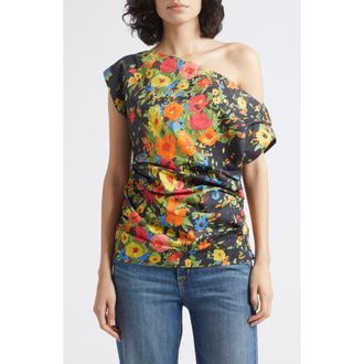 A.L.C. Nara Floral Off the Shoulder Cotton Top in Black/persimmon at Nordstrom, Size 14