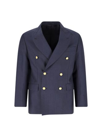 Kaptain Sunshine Navy Blue Double-Breasted Wool Blend Blazer
