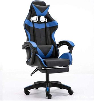 Trade Shop Trade Shop - Sedia Poltrona Ufficio Casa Ecopelle Cuscino Lombare Poggiatesta Piedi Blu Nero