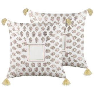 Beliani Conjunto De 2 Cojines De Algod&oacute;n Blanco Rosa Verde Amarillo 45 X 45 Cm Setosa