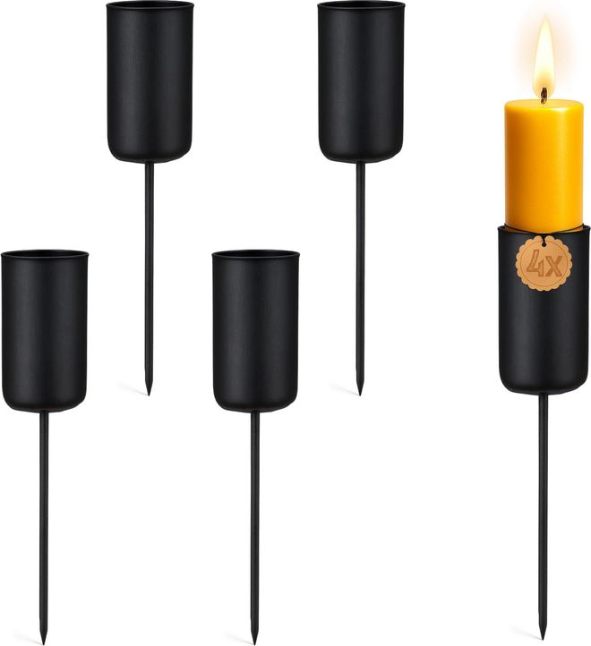 Matches 21 Kerzenteller 4er Set Metall Schwarz mit Stab Ø 2,3 cm - Adventskranz Kerzentüllen für Stabkerzen ab 10,99 €
