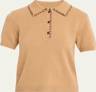 Frame Denim The Leather Stitch Polo Sweater