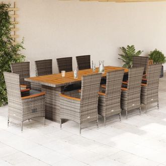 vidaXL Set De Comedor De Jard&iacute;n 11 Pzas Y Cojines Rat&aacute;n Sint&eacute;tico Gris Vidaxl