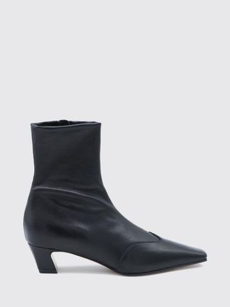 Khaite Nevada Square-Toe Leather Ankle Boots with Low Heel