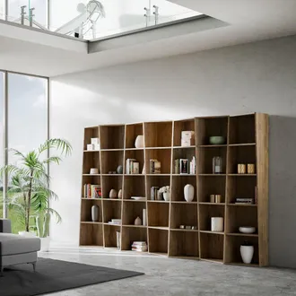 Itamoby Libreria In Legno Noce 317x200h Cm Con 7 Elementi E Vani Trapezoidali Trek