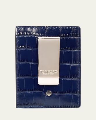 Tom Ford Mens Croc-Effect Money Clip Card Holder