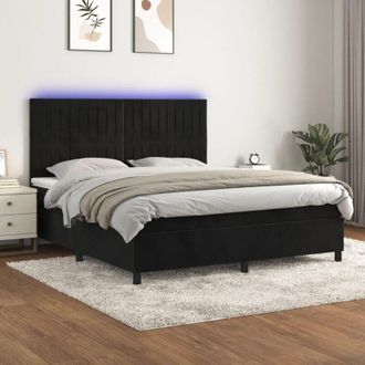 vidaXL Vidaxl - Cama Box Spring Colch&oacute;n Y Led Terciopelo Negro 160x200 Cm