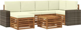 vidaXL Conjunto De Sof&aacute;s De Exterior 7 Uds. Natural Y Crema Poli&eacute;ster Vidaxl