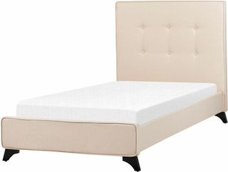 Beliani Beliani - Letto Imbottito Beige Rete Doghe Testata Alta Piedini Legno 90 x 200 cm Ambassador