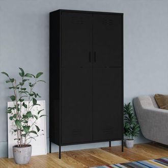 Berkfield Home Wardrobe Black 90x50x180 cm Steel | Size: 90 x 50 x 180 cm