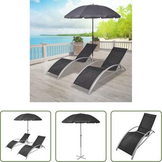 vidaXL vidaXL Sedie a sdraio - Lettini Prendisole con Ombrellone in Alluminio Nero