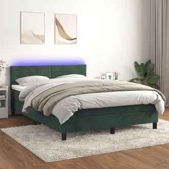 vidaXL Vidaxl - Cama Box Spring Colch&oacute;n Y Led Terciopelo Verde Oscuro 140x200cm