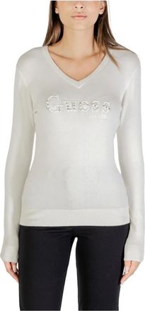 Guess Truien & Vesten, Dames, Wit, L, Witte V-hals Gebreide kleding voor Herfst/Winter