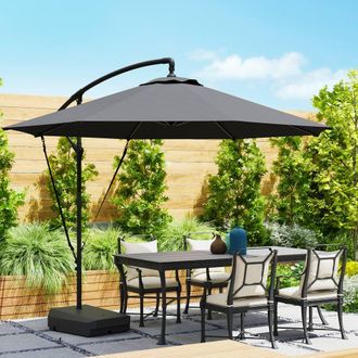 OUTSUNNY Garden Cantilever Parasol with Cover Weighted Base Wind Strap in Dark Grey