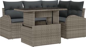 vidaXL Vidaxl - Garden Sofa Set with Cushion 5 pcs Grey Poly rattan