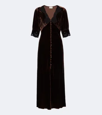 Rixo Vestido midi Simone de terciopelo con encaje
