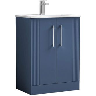 Nuie Nuie - Deco Satin Blue 600mm 2 Door Vanity Unit and Minimalist Ceramic Basin - DPF325B