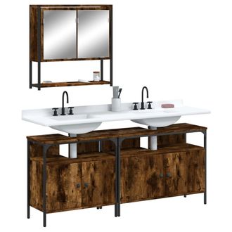 vidaXL Set De Muebles Ba&ntilde;o 3 Pzas Madera Contrachapada Roble Ahumado Vidaxl