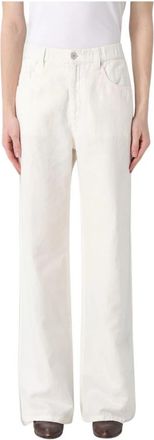 Brunello Cucinelli Wijde Jeans van Katoen en Linnen - Dames - Wijde Broeken - Beige - L - Katoen - Broeken