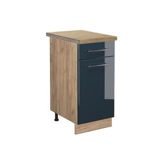 Vicco Muebles De Cocina Fame-line, Azul Oscuro Alto Brillo, 40 Cm, Et Roble