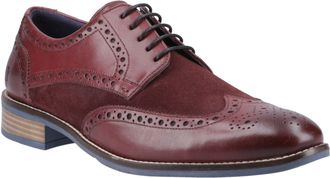 Hush Puppies Dustin Leather/Suede Mens Burgundy Brogues Shoes - Red - Size UK 10