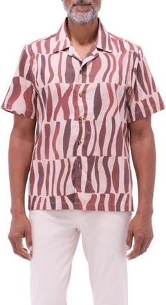 Bugatchi Jackson Abstract Print Stretch Cotton Camp Shirt in Brick at Nordstrom Rack, Size Xx-Large