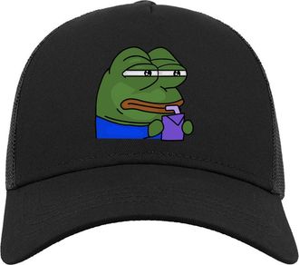 Generic Pepe The Frog Drinking Juice Half Mesh Cotton Trucker Cap Baseball Hat Black