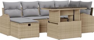 vidaXL Garden Sofa Set with Cushion 7 pcs Beige Poly rattan vidaXL