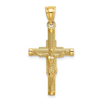 Diamond2Deal 14k Yellow Gold Beaded Accent Crucifix Charm
