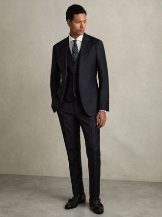 Reiss Navy Slim-fit Wool Suit Waistcoat, 36