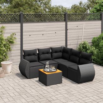 vidaXL Set De Sof&aacute;s De Jard&iacute;n 6 Piezas Y Cojines Rat&aacute;n Sint&eacute;tico Negro Vidaxl