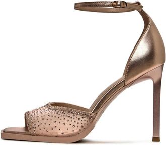 Cesare Gaspari Luxe Kristal Enkelband Hakken - Beige - Dames - Sandalen met hakken - Beige - 36 EU - Leer - Schoenen