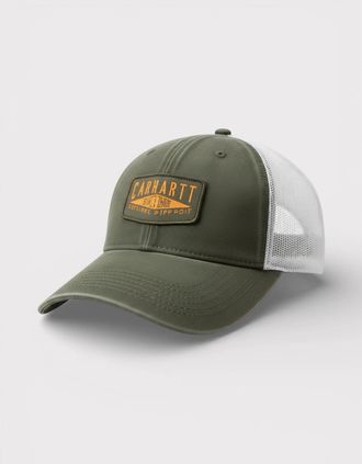 Carhartt Work in Progress Mens Carhartt Graphic Patch Trucker Cap Dark Green - Size: O/S