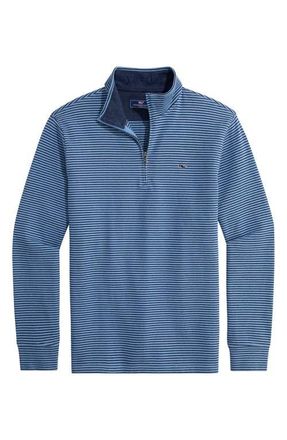 Vineyard Vines Saltwater Stripe Quarter Zip Pullover in Navy Bradley Stripe at Nordstrom, Size Xx-Large
