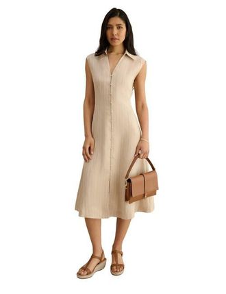 Hobbs London Charlize Button-Front Collared Dress in Neutral at Nordstrom, Size 10