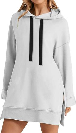 Generic Long Cotton Sweatshirts For Women Uk - Sweatshirt Dress For Women Uk - Summer Jumper Hoodedjackets Blouse Pullover Sweatshirts With Pockets Thermal Ja