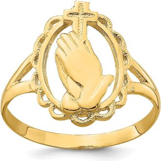 Diamond2Deal 14k Yellow Gold Polished Praying Hands and Cross Ring