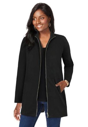 Jessica London Stretch Cotton Zip Front Hi-Low Jacket in Black at Nordstrom, Size Medium
