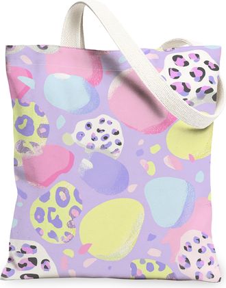 Generic Colorful Abstract Canvas Tote Bags, Artistic Pattern Lightweight Washable Shoulder Strap Grocery Bags for Shopping Travel B, Violet, 13x15 Inch