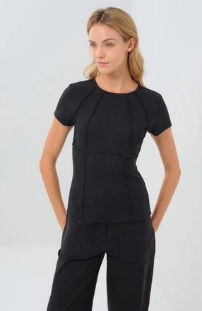 Anatomie Short Sleeve Celeste Rib Top with Seam Shaping in Black at Nordstrom, Size X-Large