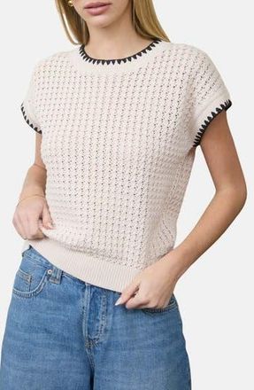 Blu Pepper Open Knit Short Sleeve Sweater in Light Khaki at Nordstrom Rack, Size Large