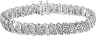 House of Brilliance Silver 3.0 Cttw Diamond Multi Row Cluster Slanted Wave Link Tennis Bracelet in White at Nordstrom