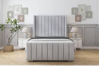 Sloomy Melbourne Naples Frame-Mattress-50 Upholstered Wingback Headboard in Silver | Size: King