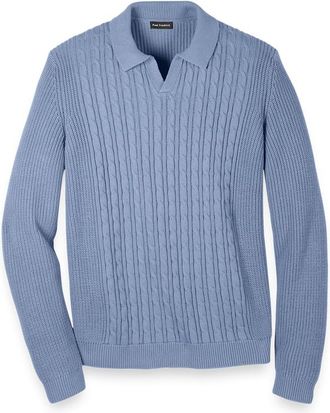 Paul Fredrick Cotton Cable V-neck Polo in Blue at Nordstrom, Size Xx-Large