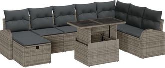 vidaXL Garden Sofa Set with Cushion 9 pcs Grey Poly rattan Vidaxl