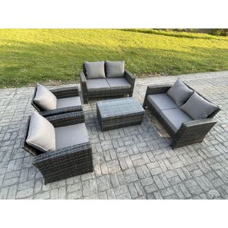 Fimous Garden Furniture Sets 5 Pieces Outdoor Rattan Furniture Manual Wicker Patio Sofa Chair Set with Coffee Table Dark Grey Mixed - Fimous
