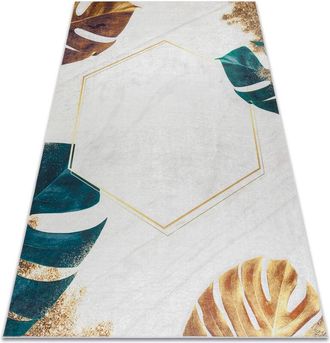 RugsX Rugsx - andre 1150 washing carpet Monstera leaves, hexagon anti-slip - white / gold multicolour 160x220 cm